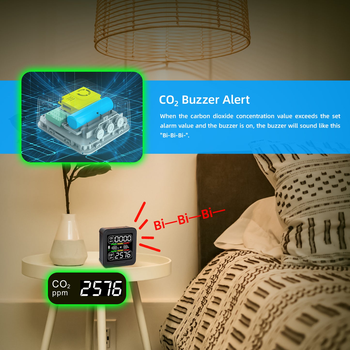 Protmex 4 in 1 CO Detector CO2 Monitor, Carbon Monoxide Detector CO CO2 Humidity Temperature Sensor Monitor with Alarm, Air Quality Monitor Indoor Meter for Homes, Car, Travel Battery Powered