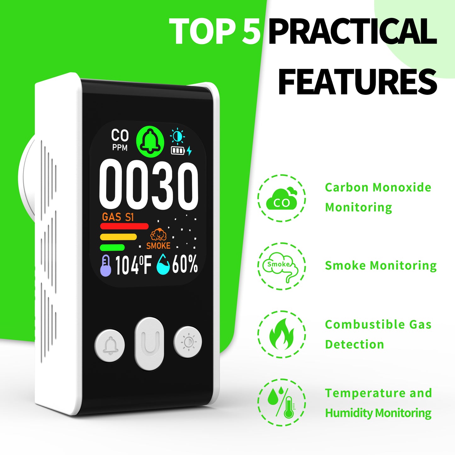 253 D Plug in All-in-One CO, Gas & Smoke Detector with battery backup Portable Real-Time Monitoring & Smart Socket alarm suitable for home & RVs and hotels