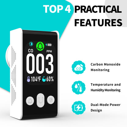 Protmex Carbon Monoxide Detector, 3-in-1 Plug-in CO Alarm with Temperature & Humidity Monitor, Smart Air Quality Monitor with Digital Display, Dual Alert, Back-Up Battery for Home, Bedroom, RV