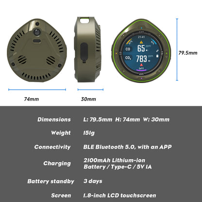 Protmex 5 in 1 Wireless Touchscreen Portable Multifunctional Carbon Monoxide CO2 Detectors Air Quality Meter Temperature Humidity Meter UV Radiation Flashlight with App