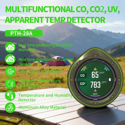 Protmex 5 in 1 Portable Multifunctional Carbon Monoxide CO2 Detector Air Quality Meter Temperature Humidity Meter with Touch Screen UV Radiation Flashlight