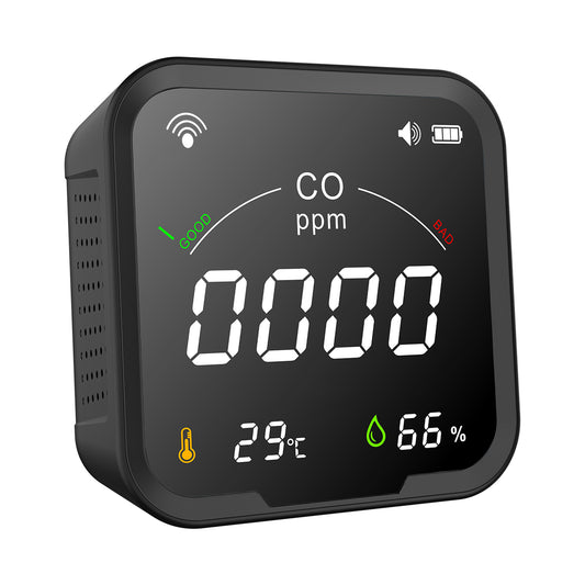 Protmex WiFi CO Detector Air Quality Monitor Carbon Monoxide Meter, 3 in 1 Air Quality Monitor Real Time Monitoring Sensor/Temperature/Humidity/CO Alarm Monitor for Indoor Outdoor Travel Camping Car
