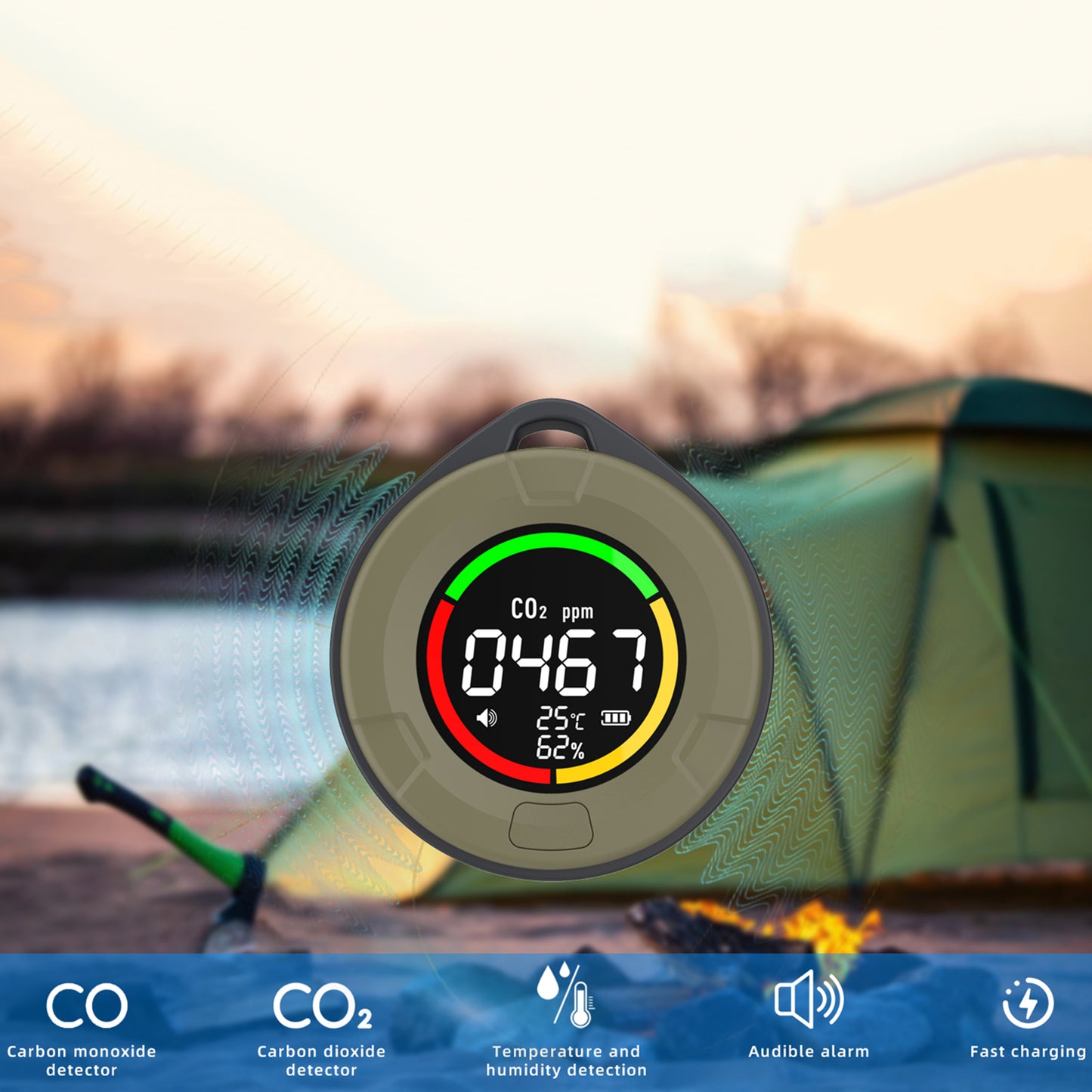 Protmex 4 in 1 Portable Carbon Monoxide Detector, Professional Rechargeable CO CO2 Detector Meter Air Quality Monitor with Magnetic Suction, RV Carbon Dioxide Detector Alarm Temp/Humidity Sensor