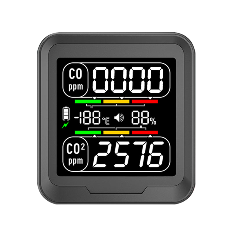 Protmex 4 in 1 CO Detector CO2 Monitor, Carbon Monoxide Detector CO CO2 Humidity Temperature Sensor Monitor with Alarm, Air Quality Monitor Indoor Meter for Homes, Car, Travel Battery Powered